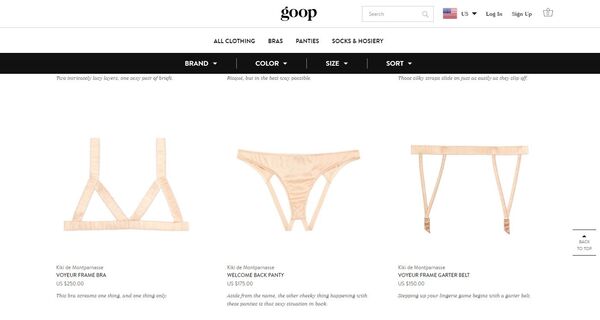 A screen from the Goop webpage displaying a set of kinky underwear - Sputnik International