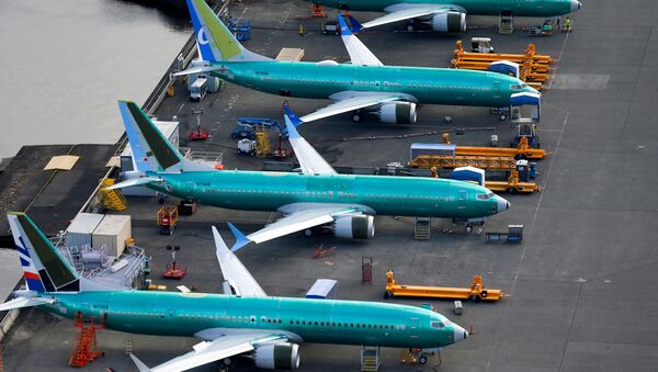 An aerial photo shows Boeing 737 MAX airplanes parked at the Boeing Factory in Renton, Washington, U.S. March 21, 2019 - Sputnik International