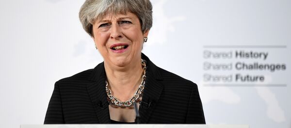 Britain's Prime Minister Theresa May speaks at the Complesso Santa Maria Novella, Florence, Italy September 22, 2017. Britain's Prime Minister Theresa May speaks at the Complesso Santa Maria Novella, Florence, Italy September 22, 2017. - Sputnik International