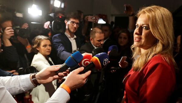 Slovakia's presidential candidate Zuzana Caputova talks to reporters - Sputnik International