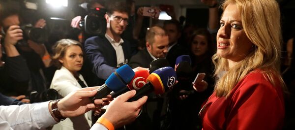 Slovakia's presidential candidate Zuzana Caputova talks to reporters - Sputnik International
