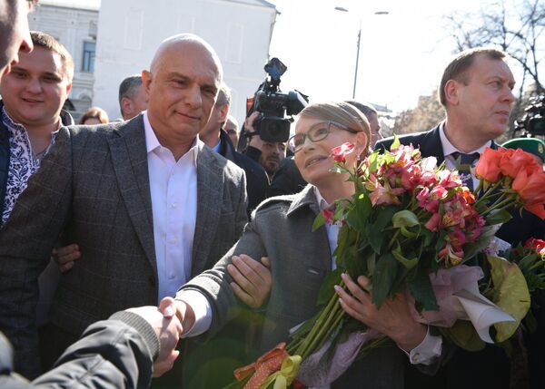 Yulia Tymoshenko outside the polling place after voting in the 2019 presidential election. - Sputnik International