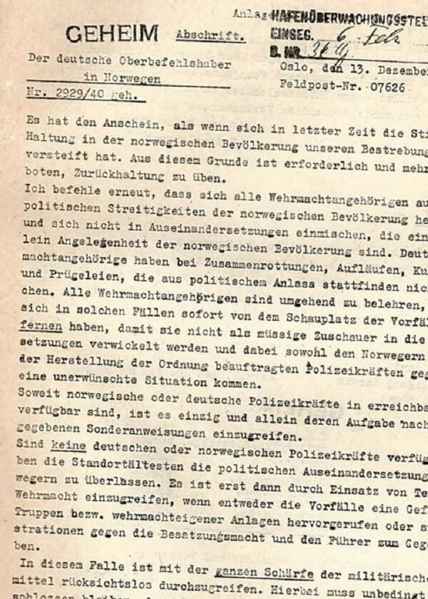 A facsimile of the first page of Gen. Nikolaus von Falkenhorst’s letter to his troops, as it appears in the booklet published by the British government, in the National Library A facsimile of the first page of Gen. Nikolaus von Falkenhorst’s letter to his troops, as it appears in the booklet published by the British government, in the National Library - Sputnik International
