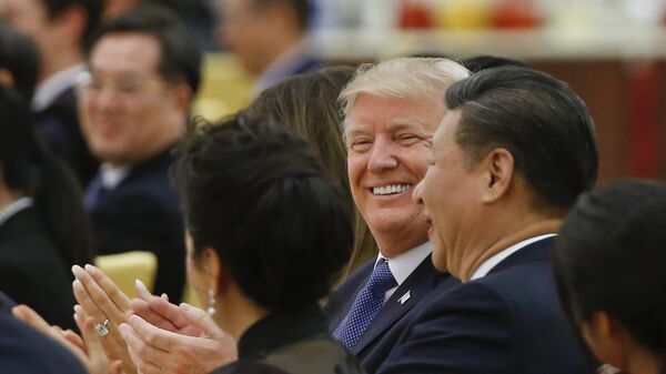 U.S. President Donald Trump and China's President Xi Jinping attend at a state dinner at the Great Hall of the People in Beijing, China, Thursday, Nov. 9, 2017 - Sputnik International