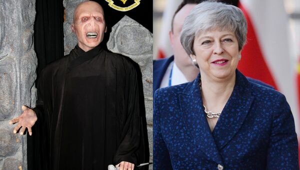 A collage showing fictional character Voldemort (L) and the UK PM Theresa May (R) - Sputnik International