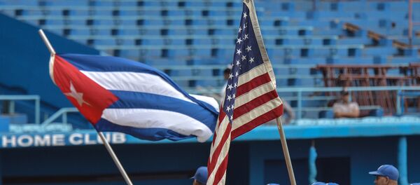 US Penn State university baseball team before a game with Cuban Industriales team at the Latin American stadium in Havana - Sputnik International
