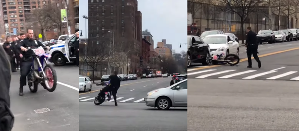 No Helmet in Harlem: US Cop Runs Red Light, Crashes Confiscated Dirt Bike No Helmet in Harlem: US Cop Runs Red Light, Crashes Confiscated Dirt Bike - Sputnik International