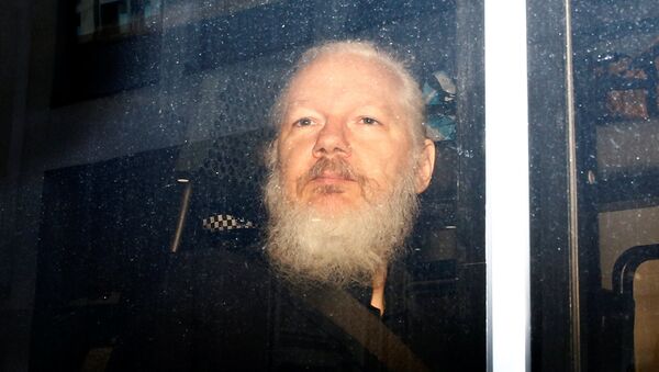 WikiLeaks founder Julian Assange is seen in a police van, after he was arrested by British police, in London, Britain April 11, 2019 - Sputnik International