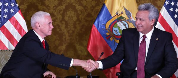 Ecuador's President Lenin Moreno, right, shakes hand with U.S. Vice President Mike Pence Ecuador's President Lenin Moreno, right, shakes hand with U.S. Vice President Mike Pence - Sputnik International