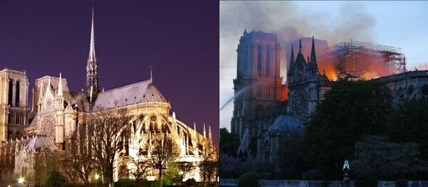 Notre Dame de Paris before and during the April 15, 2019, fire - Sputnik International