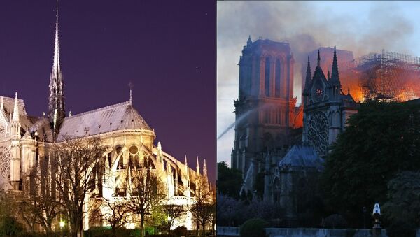 Notre Dame de Paris before and during the April 15, 2019, fire - Sputnik International