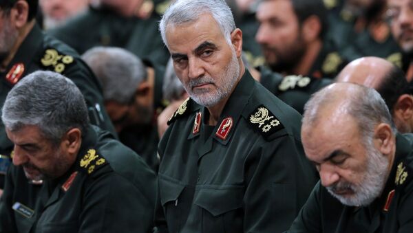 A handout picture released on 18 September, 2016 by the official website of the Centre for Preserving and Publishing the Works of Iran's supreme leader Ayatollah Ali Khamenei shows the Quds Force commander Major General, Qasem Suleimani (C), attending a meeting of Revolutionary Guard's commanders in Tehran - Sputnik International
