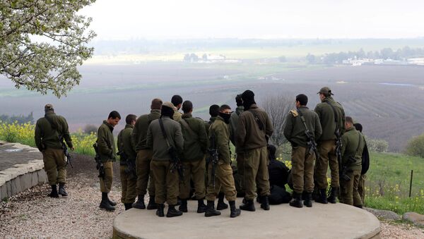 Israeli soldiers stand together at a lookout point near the ceasefire line between Israel and Syria in the Israeli-occupied Golan Heights, 25 March, 2019 - Sputnik International