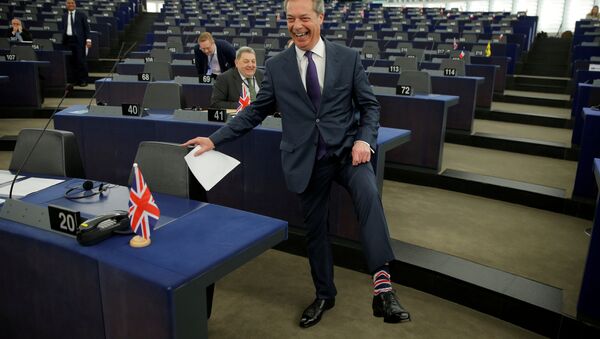 Brexit campaigner and Member of the European Parliament Nigel Farage arrives to attend a debate on the outcome of the latest European Summit on Brexit, at the European Parliament in Strasbourg, France, April 16, 2019 - Sputnik International