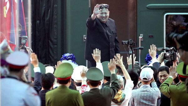 North Korean leader Kim Jong Un waves at the railway station in Dong Dang, Vietnam, 2 March 2019. - Sputnik International