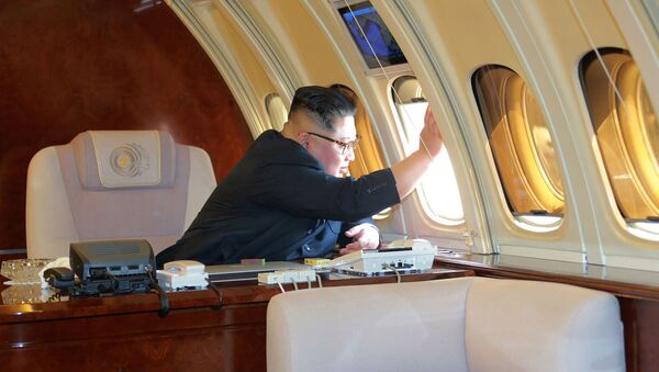 Лидер КНДР Ким Чен Ын в личном самолете перед вылетом из Пекина - Sputnik International