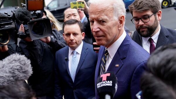 Former Vice President Joe Biden who is mulling a 2020 presidential candidacy, speaks to the media after speaking at the International Brotherhood of Electrical Workers’ (IBEW) construction and maintenance conference in Washington, U.S., April 5, 2019 - Sputnik International