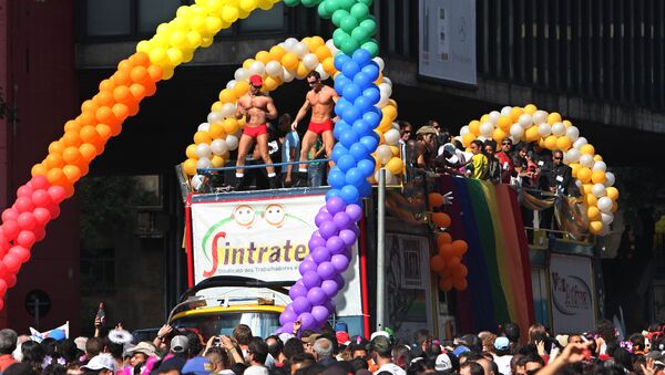 Revellers march along Paulista Avenue in the financial centre of Sao Paulo, during the Gay Pride Parade (File) - Sputnik International