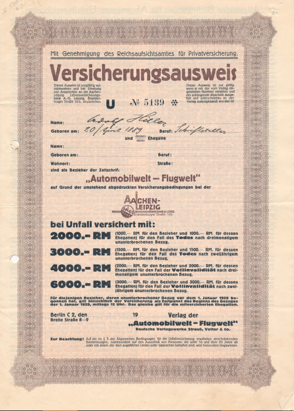 Adolf Hitler's accident insurance policy Adolf Hitler's accident insurance policy - Sputnik International