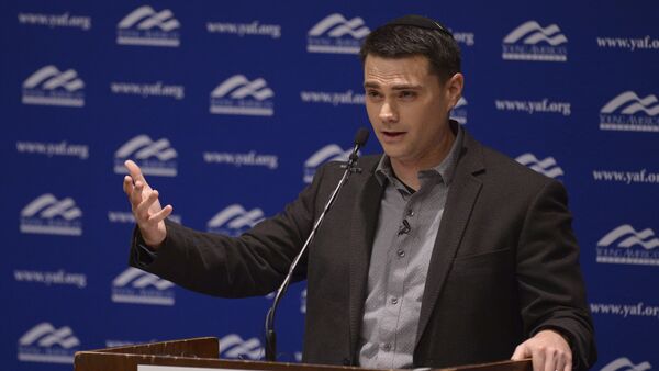 Controversial conservative commentator Ben Shapiro, editor-in-chief of the Daily Wire and former editor-at-large of Breitbart News, addresses the student group Young Americans for Freedom at the University of Utah's Social and Behavioral Sciences Lecture Hall, Wednesday, Sept. 27, 2017, in Salt Lake City. - Sputnik International