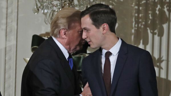 In this Thursday, Dec. 7, 2017, file photo, U.S. President Donald Trump speaks with White House Senior Adviser Jared Kushner as he departs after a reception in the East Room of the White House, in Washington - Sputnik International