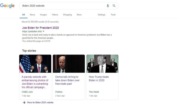 A parody website with embarrassing photos of Joe Biden is outranking his official campaign page on Google search A parody website with embarrassing photos of Joe Biden is outranking his official campaign page on Google search - Sputnik International