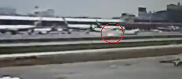 Screengrab of a video allegedly showing a Sukhoi Superjet-100 crash-landing at Sheremetyevo airport in Moscow Screengrab of a video allegedly showing a Sukhoi Superjet-100 crash-landing at Sheremetyevo airport in Moscow - Sputnik International
