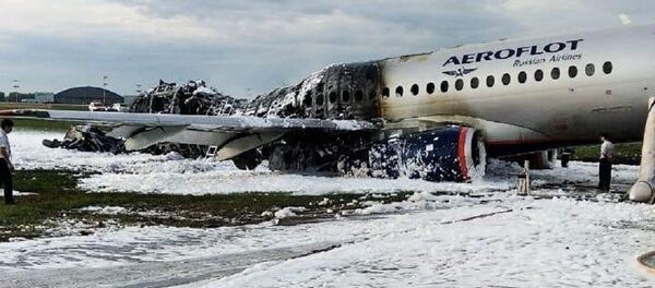 A view shows a damaged Aeroflot Sukhoi Superjet 100 passenger plane after an emergency landing at Moscow's Sheremetyevo airport, Russia May 5, 2019 A view shows a damaged Aeroflot Sukhoi Superjet 100 passenger plane after an emergency landing at Moscow's Sheremetyevo airport, Russia May 5, 2019 - Sputnik International