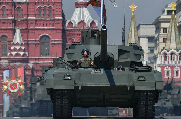 Russian T-14 Armata main battle tanks roll down the Red Square during a rehearsal for the Victory Day parade in Moscow on 9 May, 2019 Russian T-14 Armata main battle tanks roll down the Red Square during a rehearsal for the Victory Day parade in Moscow on 9 May, 2019 - Sputnik International