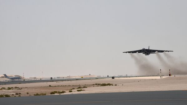 A U.S. Air Force B-52H Stratofortress aircraft assigned to the 20th Expeditionary Bomb Squadron takes off from Al Udeid Air Base, Qatar, May 12, 2019. This was the first mission of the Bomber Task Force deployed to U.S. Central Command area of responsibility in order to defend American forces and interests in the region. - Sputnik International