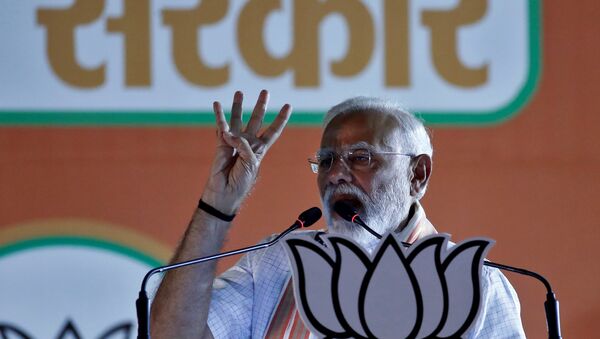 India's Prime Minister Narendra Modi addresses an election campaign rally at Ramlila ground in New Delhi, India, May 8, 2019 - Sputnik International