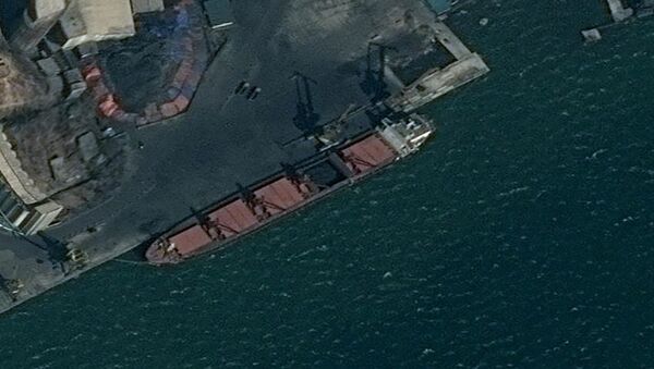 An undated surveillance image provided in a U.S. Department of Justice complaint for forfeiture released May 9, 2019 shows what is described as the North Korean vessel Wise Honest being loaded with coal in Nampo, North Korea. - Sputnik International