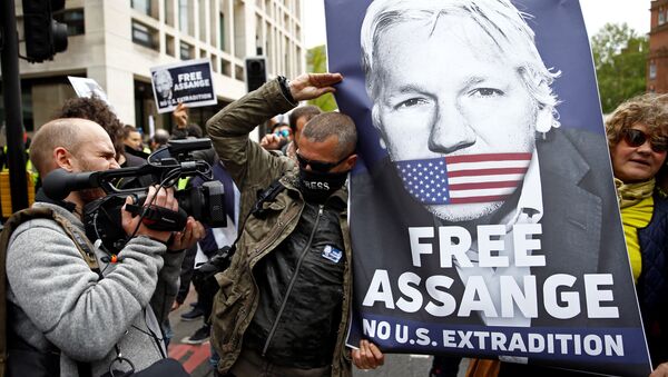 Demonstrators protest outside of Westminster Magistrates Court, where Wikileaks founder Julian Assange had a U.S. extradition request hearing, in London, Britain May 2, 2019 - Sputnik International