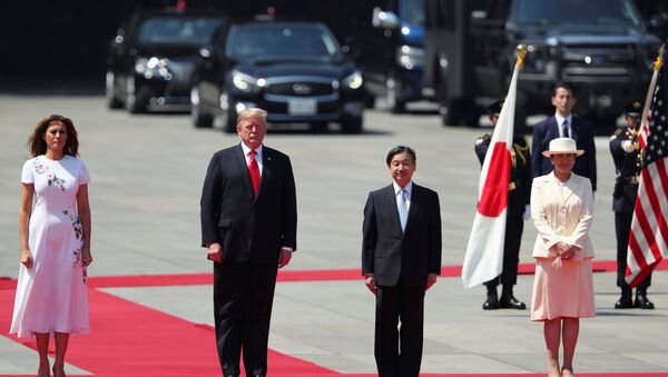 U.S. President Donald Trump and first lady Melania Trump stand next to Japan's Emperor Naruhito and Empress Masako at the Imperial Palace in Tokyo, Japan May 27, 2019. REUTERS/Jonathan Ernst - Sputnik International
