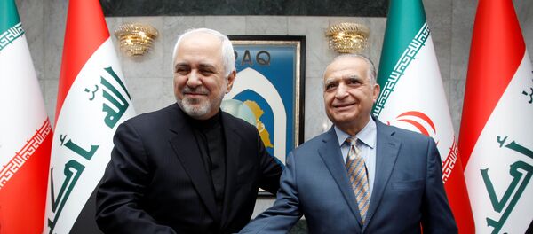 Iranian Foreign Minister, Mohammad Javad Zarif, shakes hands with Iraqi Foreign Minister Mohamed Ali Alhakim in Baghdad, Iraq May 26, 2019 - Sputnik International