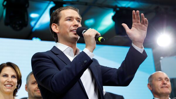 Austrian Chancellor Sebastian Kurz speaks during a meeting after European Parliament elections at the Austrian People's Party (OeVP) headquarters in Vienna, Austria, May 26, 2019 - Sputnik International