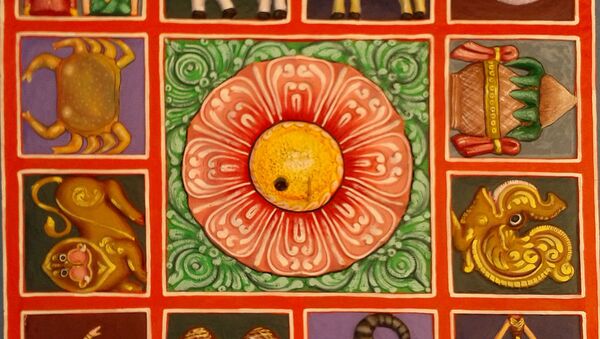 Zodiac symbols painted Relief on the terrace of a Gopuram at Kanipakam Lord Shiva temple - Sputnik International