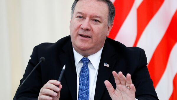 U.S. Secretary of State Mike Pompeo gestures during his and Russian Foreign Minister Sergey Lavrov's joint news conference after their talks in the Black Sea resort city of Sochi, Russia May 14, 2019 - Sputnik International