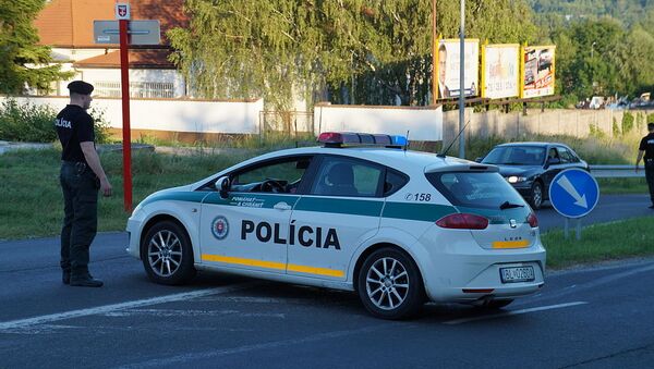 Slovak police car and police officer on duty - Sputnik International