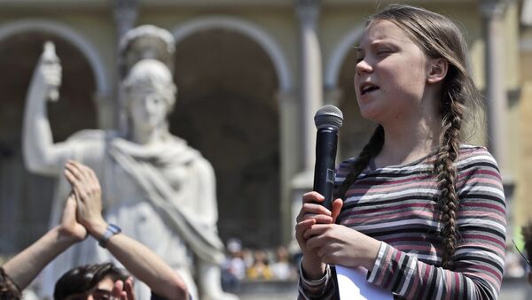 Swedish teenager and environmental activist Greta Thunberg speaks during a Fridays for Future rally, in Rome, Friday, April 19, 2019. Thunberg was in Rome to headline Friday's school strike, the growing worldwide youth movement she spearheaded, demanding faster action against climate change.Swedish teenager and environmental activist Greta Thunberg speaks during a Fridays for Future rally, in Rome, Friday, April 19, 2019. Thunberg was in Rome to headline Friday's school strike, the growing worldwide youth movement she spearheaded, demanding faster action against climate change. - Sputnik International