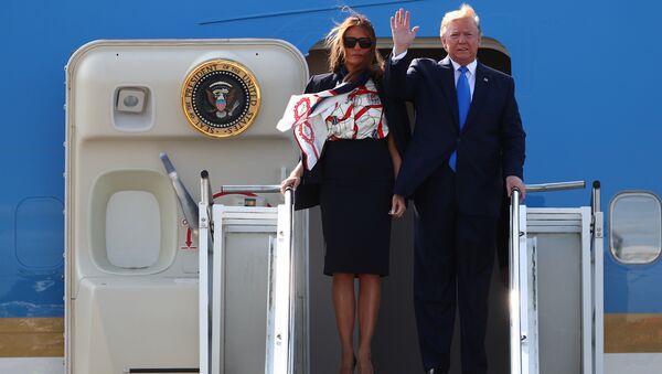 U.S. President Donald Trump and First Lady Melania Trump arrive aboard Air Force One for their state visit to Britain, at Stansted Airport near London, Britain, June 3, 2019 - Sputnik International