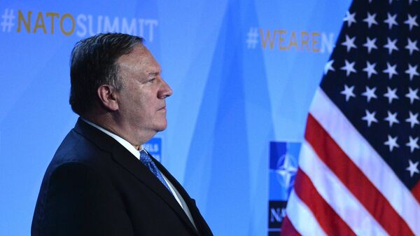 US Secretary of State Mike Pompeo, former director of the Central Intelligence Agency (CIA), during US President Donald Trump's news conference at the NATO summit of heads of state and government, Brussels - Sputnik International
