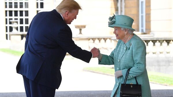 Britain's Queen Elizabeth II greets U.S. President Donald Trump as he arrives for the Ceremonial Welcome at Buckingham Palace, in London, Britain June 3, 2019 - Sputnik International