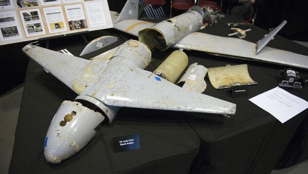 The remains of an Iranian Qasef-1 Unmanned Aerial Vehicle, used as a one-way attack UAV to dive on targets and then detonating its warhead, which was fired by Yemen into Saudi Arabia, according to U.S. Ambassador to the U.N. Nikki Haley during a press briefing at Joint Base Anacostia-Bolling Thursday, Dec. 14, 2017, in Washington - Sputnik International