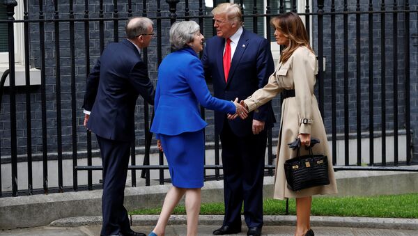 U.S. President Donald Trump and first lady Melania Trump meet Britain's Prime Minister Theresa May and her husband Philip at Downing Street, as part of Trump's state visit in London, Britain, June 4, 2019. - Sputnik International