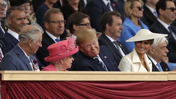 Britain's Prince Charles, Queen Elizabeth II, President Donald Trump and first lady Melania Trump, from left, attend an event to mark the 75th anniversary of D-Day in Portsmouth, England Wednesday, June 5, 2019 - Sputnik International