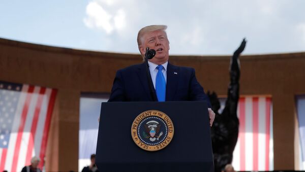 U.S President Donald Trump delivers a speech during the commemoration ceremony for the 75th anniversary of D-Day at the American cemetery of Colleville-sur-Mer in Normandy, France, June 6, 2019 - Sputnik International