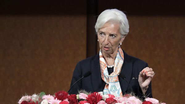 IMF managing director Christine Lagarde speaks at a G20 high-level seminar on the sidelines of the G20 finance ministers and central bank governors meeting in Fukuoka on June 8, 2019. - Sputnik International