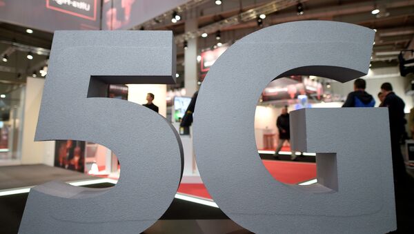 A logo of the upcoming mobile standard 5G is pictured at the Hanover trade fair, in Hanover - Sputnik International