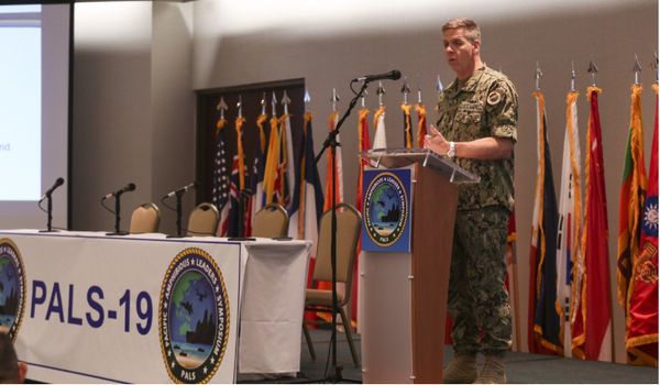 Admiral Phil Davidson makes a speech on June 4 with the flag of Taiwan’s Marines Corps in the background Admiral Phil Davidson makes a speech on June 4 with the flag of Taiwan’s Marines Corps in the background - Sputnik International
